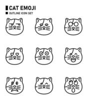 Katzen-Emoji-Umriss-Icon-Set. vektor