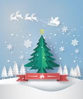 Frohe Weihnachten Grußkarte mit Origami gemacht Weihnachtsbaum vektor