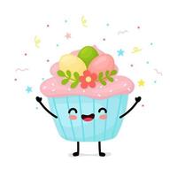 påsk cupcakes kawaii. söt illustration med tårta till påsk. tecknad serie vektor