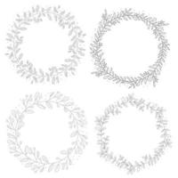 doodle line art handritad botanisk cirkel krans ram samling vektor