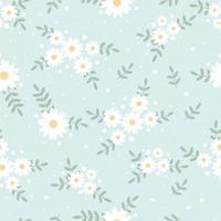 söt platt stil liten vit tusensköna blomma på blå bakgrund sömlösa mönster vektor