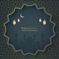 ramadan kareem islamischer ornamentaler hintergrund mit arabischem muster und moschee mit laternen vektor