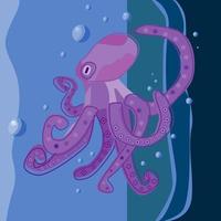entzückender lila Oktopus in den Tiefen des Meeres. Cartoon-Unterwasserwelt. Vektor-Cartoon-Illustration vektor