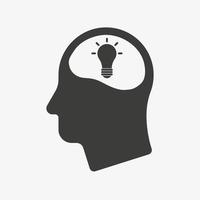 Ideenvektorsymbol isoliert auf weißem Hintergrund. Kopf mit Glühbirnensymbol vektor