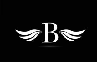 svart och vitt alfabet b bokstav logotyp ikon med vingar design. kreativ mall för företag och företag vektor
