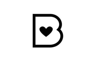 b love heart alfabetet bokstav ikon logotyp med svart och vit färg och linje. kreativ design för företag eller företag vektor