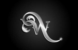 Silber Metall w Alphabet Brief Symbol Logo Design. kreative vorlage für unternehmen oder unternehmen mit grauer farbe vektor