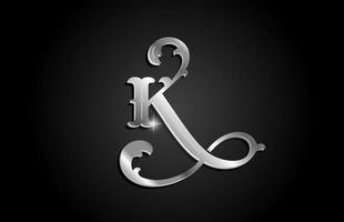 Silber Metall k Alphabet Buchstabe Symbol Logo Design. kreative vorlage für unternehmen oder unternehmen mit grauer farbe vektor