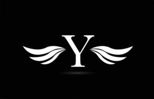 Schwarz-Weiß-Alphabet y-Buchstaben-Logo-Symbol mit Flügeldesign. kreative Vorlage für Unternehmen und Unternehmen vektor