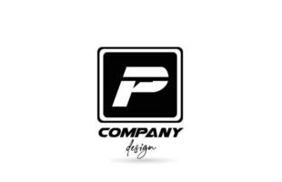 p alfabetet bokstavslogotyp ikon med svart och vit design och fyrkant. kreativ mall för företag och företag vektor