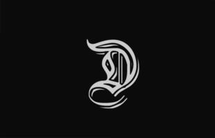 Vintage weißes d-Alphabet-Buchstaben-Logo-Design-Symbol. kreative vorlage für unternehmen oder unternehmen mit schwarzem hintergrund vektor
