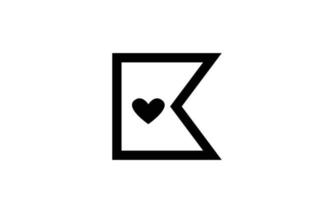 k Liebe Herz Alphabet Buchstaben Symbol Logo mit schwarz-weißer Farbe und Linie. kreatives Design für Unternehmen oder Unternehmen vektor