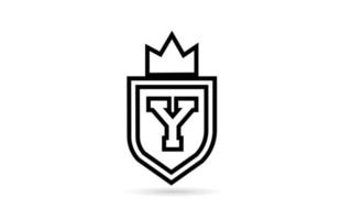 Schwarz-weißes y-Alphabet-Buchstaben-Symbol-Logo mit Schild- und Königskronenliniendesign. kreative Vorlage für Unternehmen und Unternehmen vektor