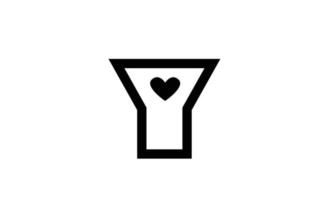 y love heart alfabetet bokstav ikon logotyp med svart och vit färg och linje. kreativ design för företag eller företag vektor