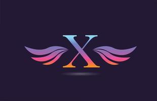 färgglada x alfabetet bokstaven logotyp ikon design med vingar. kreativ mall för företag och företag i rosa gul vektor