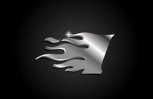 Metall grauer Buchstabe i Symbol Logo Design. kreative vorlage für unternehmen mit metallischem stil und flammen vektor