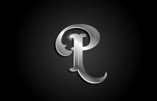 silver metall p alfabetet bokstaven ikon logotyp design. kreativ mall för företag eller företag med grå färg vektor