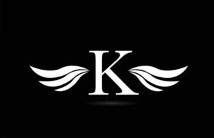 Schwarz-Weiß-Alphabet-k-Buchstaben-Logo-Symbol mit Flügeldesign. kreative Vorlage für Unternehmen und Unternehmen vektor