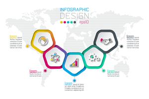 Pentagons etikett infographic med 5 steg. vektor