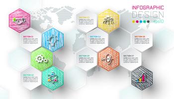 Business hexagon net etiketter form infographic bar. vektor