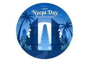 glad nyepi-dag eller balis tystnad till hinduiska ceremonier i bakgrunden av templet eller pura-illustration lämplig för affisch vektor