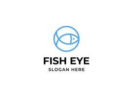 Fischauge Vektor lineares Logo. Fisch im Kreis blaues Logo. Symbol der Fischereigesellschaft. Meeresfrüchte-Symbol für Restaurant, Lebensmittellieferung, Markt, Menü