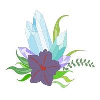 vektorillustration mit magischen kristallen mit blauer blume. Doodle-Stil, Skizze. Illustrationen für Postkarten, Einladungen, Umschläge, Logos. vektor