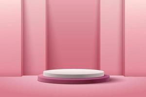 abstrakte runde anzeige für produkt auf website in modernem. hintergrundrendering mit podium und minimaler rosa texturwandszene, 3d-rendering geometrische form weiß- und rotweinfarbe. vektor