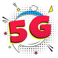 5g neue drahtlose Internet-WLAN-Verbindung Comic-Stil Sprechblase Ausrufetext 5g flache Design-Vektor-Illustration isoliert auf weißem Hintergrund. neues mobiles Internet 5g-Zeichensymbol im Ballon. vektor