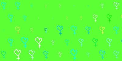 hellblauer, grüner Vektorhintergrund mit Frauenpowersymbolen. vektor