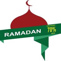 ramadan rea banner 70 procent rabatt. design med en moskéikon.för firandet av den islamiska religionen. moderna mallar för gratulationskort, broschyrer, affischer och banderoller vektor