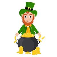 söt tecknad troll med en kruka med guld. vektor illustration med glada st. Patricks dag.