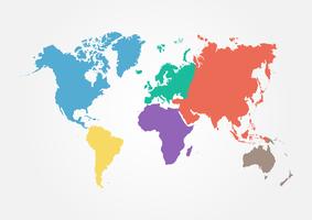 Vektor världskarta med kontinenten i olika färger. platt design .