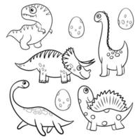 Reihe von Cartoon-Dinosauriern zum Ausmalen. Schwarz-Weiß-Vektor-Illustration. Lernspiel für Kinder. flacher Cartoon-Stil. vektor