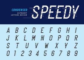 Geschwindigkeit komprimierte kursive Buchstaben, moderne Glitch-Buchstaben und Zahlen des modernen Alphabets vektor
