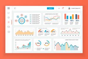 Dashboard Admin Panel Vektor-Design-Vorlage mit Infografik-Elementen, Diagramm, Diagramm, Info-Grafiken. Website-Dashboard für UI- und UX-Design-Webseiten. Vektor-illustration vektor