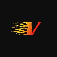 brev V Burning flame logo design mall vektor