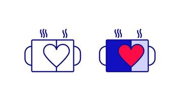 modernes herz nebeneinander cup mug icon set. moderne beziehung besonderer anlass. lineare und farbige symbolfertige vorlage. Laden Sie den einfachen linearen Hochzeitsvektor herunter. weißer Hintergrund. vektor