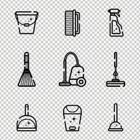 Vektor uppsättning plana ikoner för rengöringsverktyg