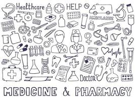 medicin ikonuppsättning. vektor eps. doodle illustrationer.