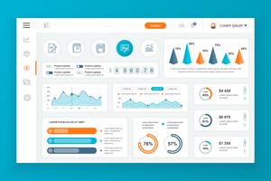 Dashboard admin panel vektor design mall med infographic element, diagram, diagram, info grafik. Webbsida dashboard för ui och ux design webbsida. Vektor illustration.