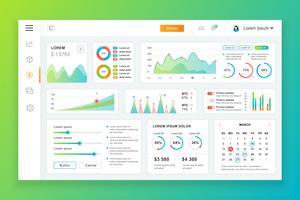 Dashboard Admin Panel Vektor-Design-Vorlage mit Infografik-Elementen, Diagramm, Diagramm, Info-Grafiken. Website-Dashboard für UI- und UX-Design-Webseiten. Vektor-illustration vektor