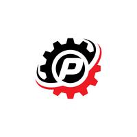Buchstabe P Gear Logo Design-Vorlage vektor