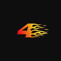 Nummer 4 Burning flame logo design mall vektor