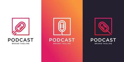 podcast box logotyp mall med olika element koncept premium vektor