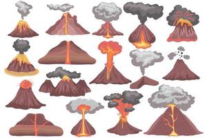 Symbolsatz für Vulkanausbruch vektor