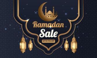 ramadan kareem verkaufsangebot bannerdesign mit ornament laternenmond hintergrund für werbeplakat, social media vorlage, rabatt, geschenk, gutschein, webheader und banner, grußkarte von eid mubarak vektor