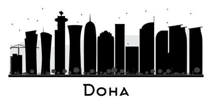 schwarz-weiße silhouette der skyline der stadt doha vektor