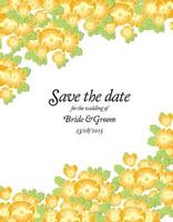 spara datumet bröllop inbjudningskort mall med gyllene blommor. vektor