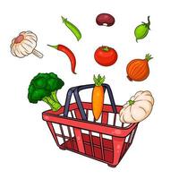 Einkaufskorb mit Gemüse. im Laden einkaufen. vektor